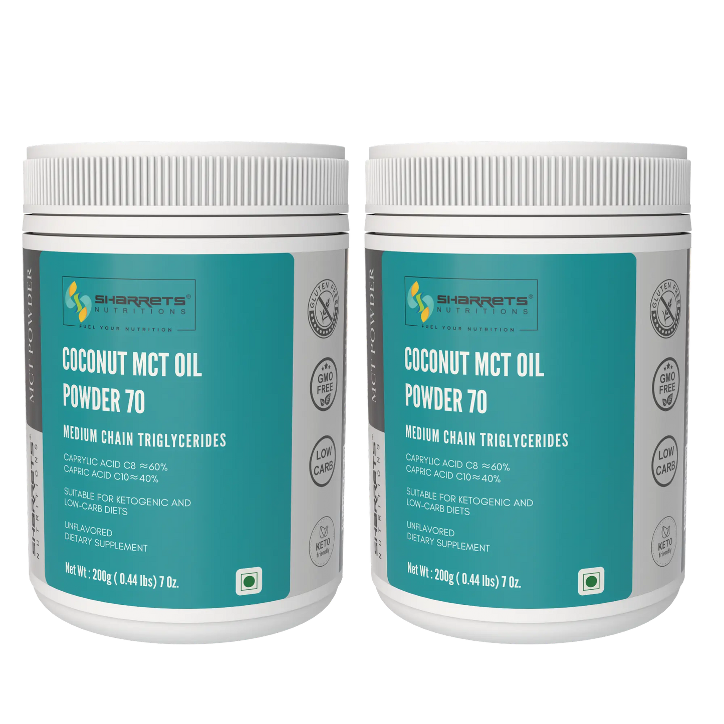 Sharrets Coconut MCT Oil Powder 70% 200g x 2 pack – keto MCT powder for energy, fat metabolism and low carb diet