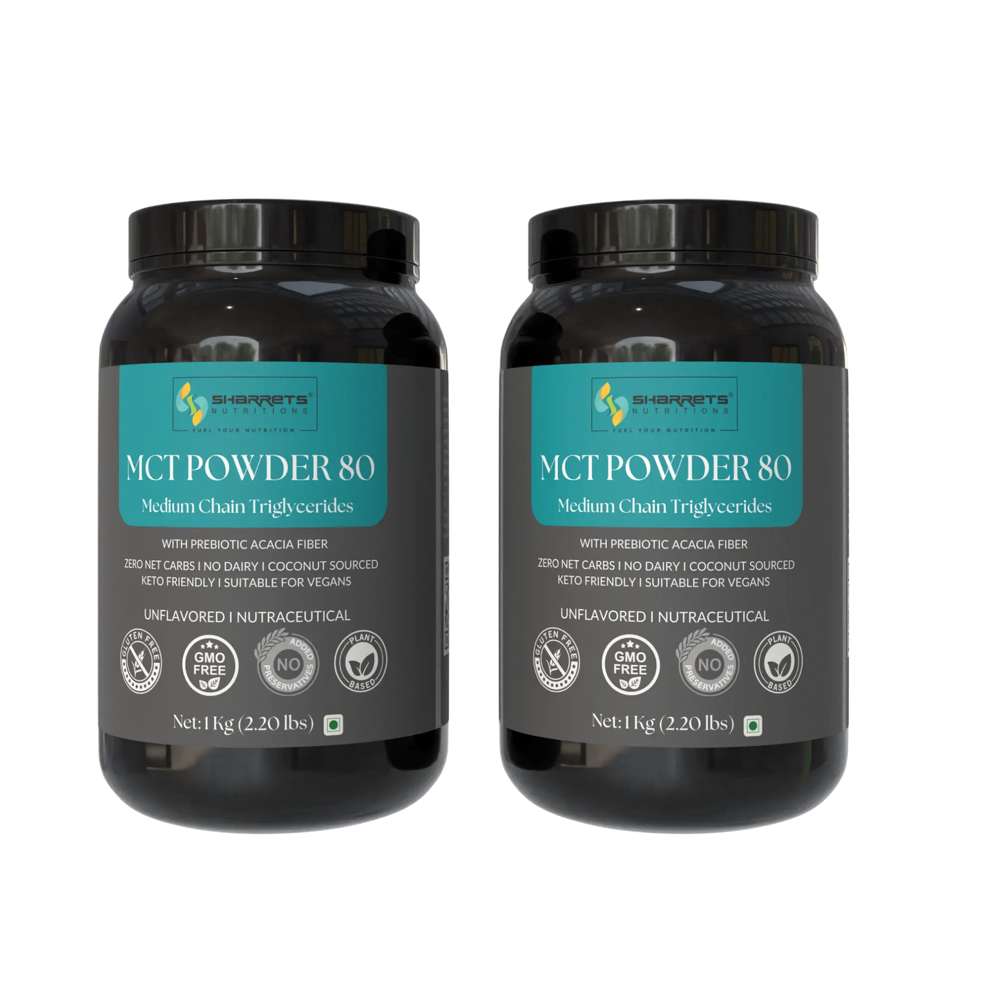 Two 1Kg containers of Sharrets Nutritions MCT Powder 80 – Premium Coconut MCT for Keto, Coffee & Clean Energy