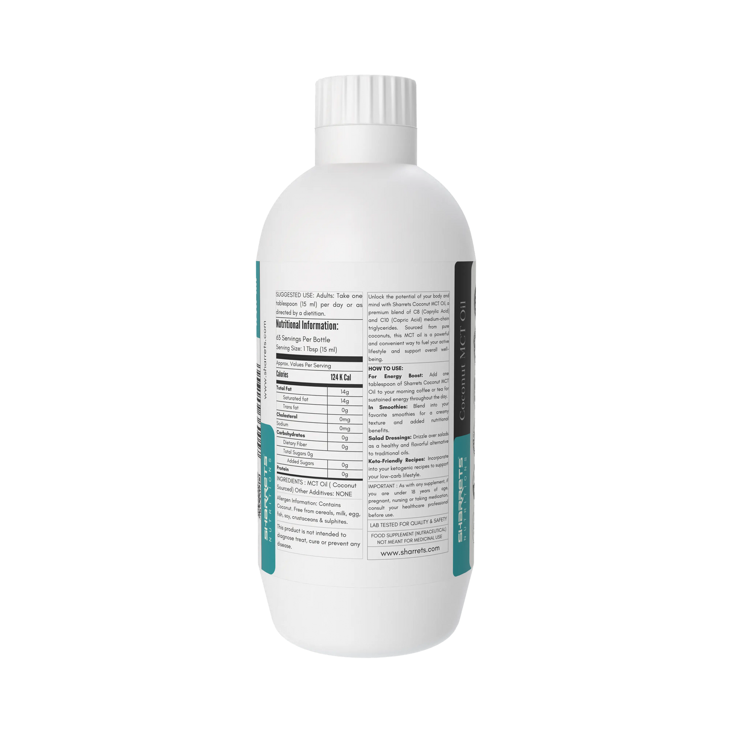 sharrets mct oil White bottle with a label on a white background