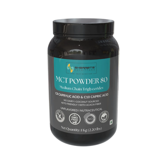 Sharrets MCT Powder 80 1kg C8 C10 Medium Chain Triglycerides powder coconut sourced keto friendly