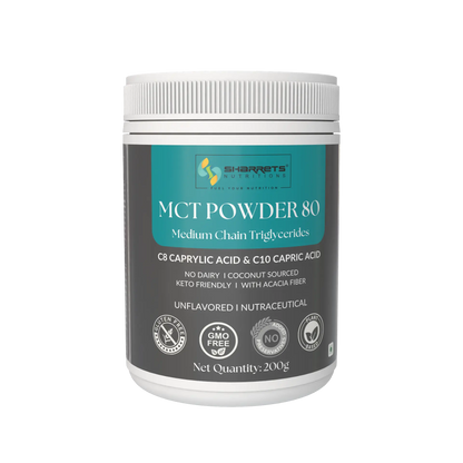 Sharrets MCT Powder 80 200g C8 C10 Medium Chain Triglycerides powder coconut sourced keto friendly