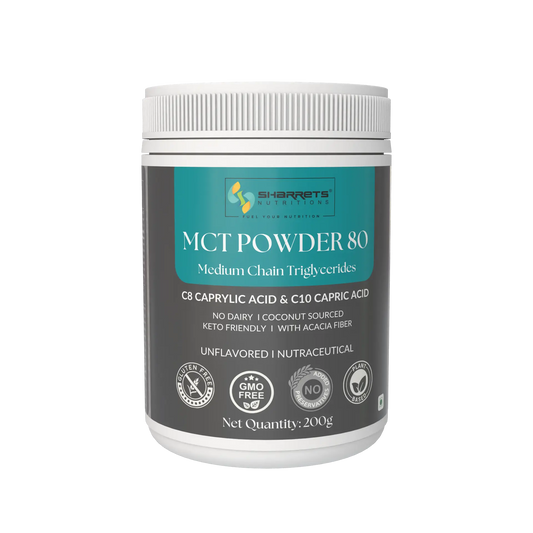 Sharrets MCT Powder 80 200g C8 C10 Medium Chain Triglycerides powder coconut sourced keto friendly