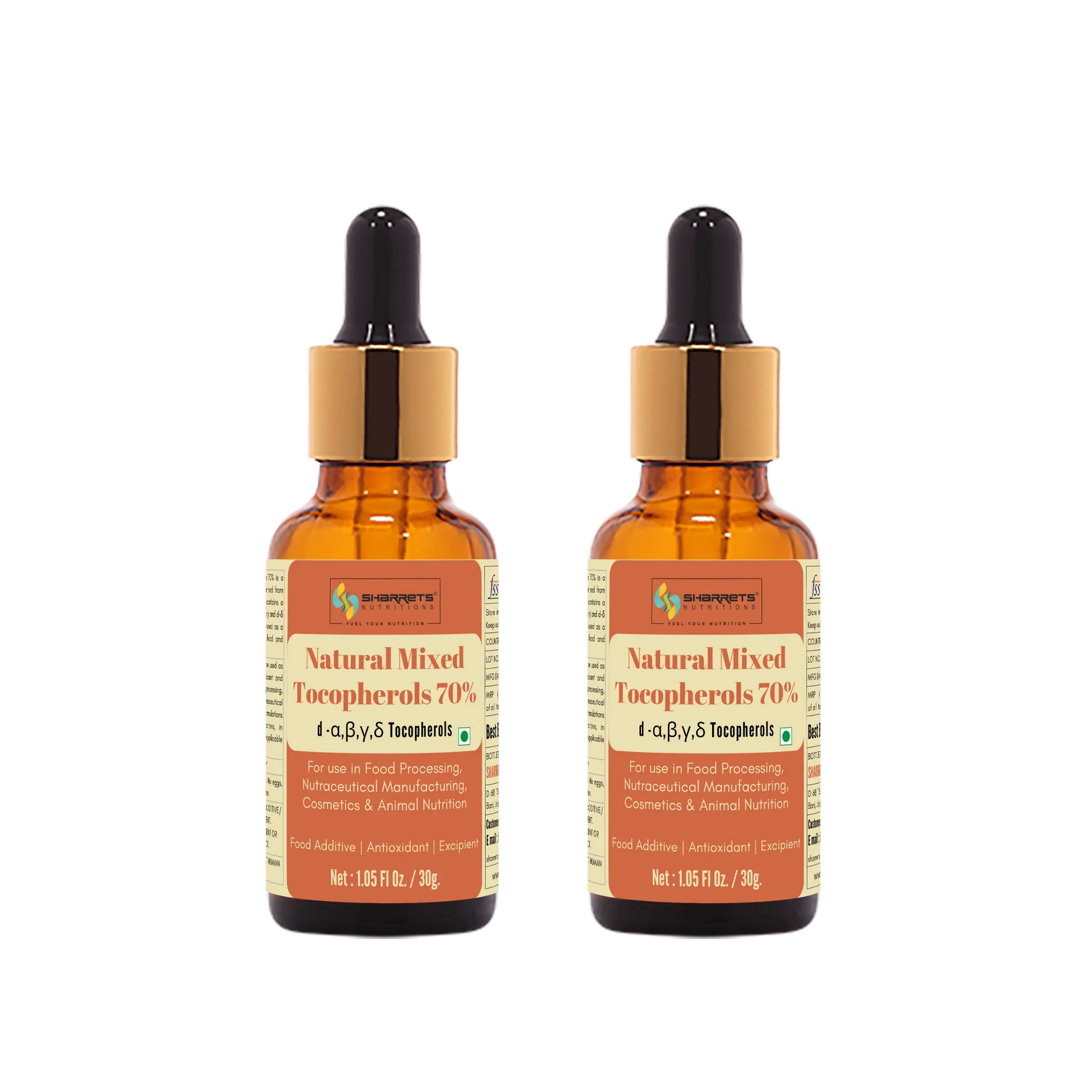 Natural Mixed Tocopherols Oil 70% INS 307 30g x2 bottles by Sharrets Nutritions natural vitamin E antioxidant for food and cosmetic formulations