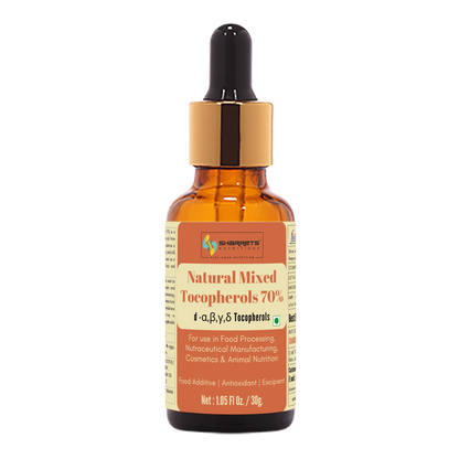 Natural Mixed Tocopherols Oil 70% (INS 307) 30g by Sharrets Nutritions natural vitamin E antioxidant oil used in food processing, nutraceuticals and cosmetics