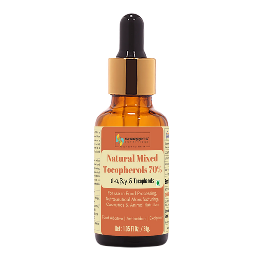 Natural Mixed Tocopherols Oil 70% (INS 307) 30g by Sharrets Nutritions natural vitamin E antioxidant oil used in food processing, nutraceuticals and cosmetics