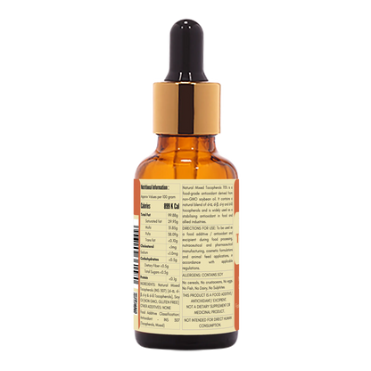 Ingredients panel of Natural Mixed Tocopherols Oil 70 percent INS 307 natural vitamin E antioxidant