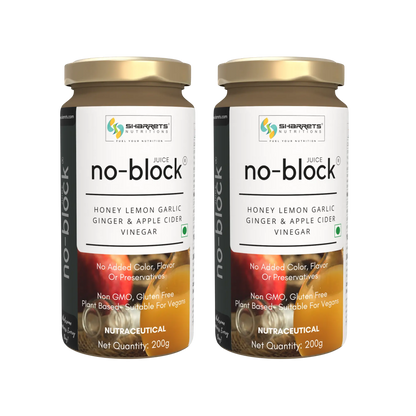 Sharrets No Block Juice 200g two-bottle pack with honey, lemon, garlic, ginger and apple cider vinegar