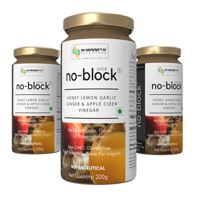 Sharrets No Block Juice 200g three-bottle pack with honey, lemon, garlic, ginger and apple cider vinegar