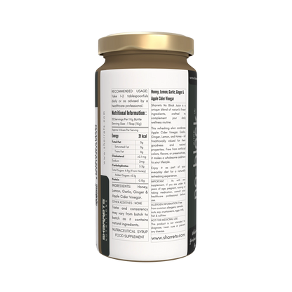 Sharrets Apple Cider Vinegar Garlic Ginger Lemon Honey Drink - No Block Juice 200g glass bottle