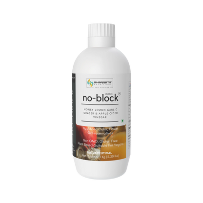 Sharrets No Block Juice 1kg bottle with honey, lemon, garlic, ginger and apple cider vinegar