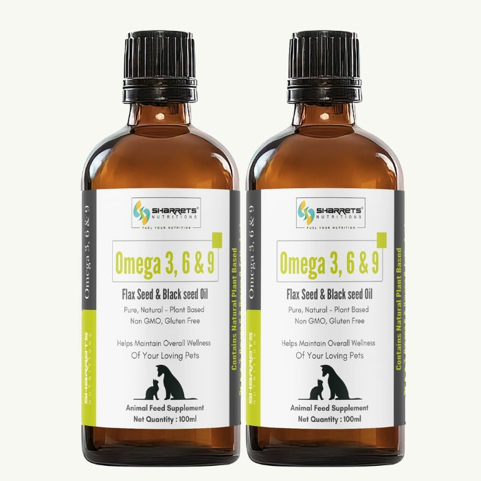 Plant based omega 3 6 9 oil for dogs and cats with flaxseed and black seed oil 100ml pack of 2