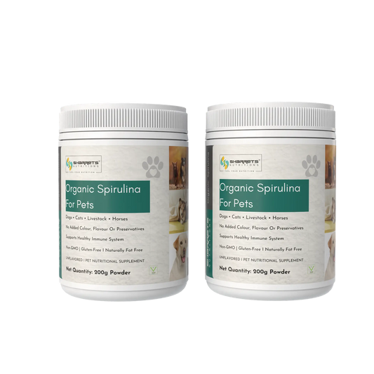 Organic spirulina powder supplement for dogs cats and livestock 200g pack of 2 by Sharrets supporting animal nutrition and immunity