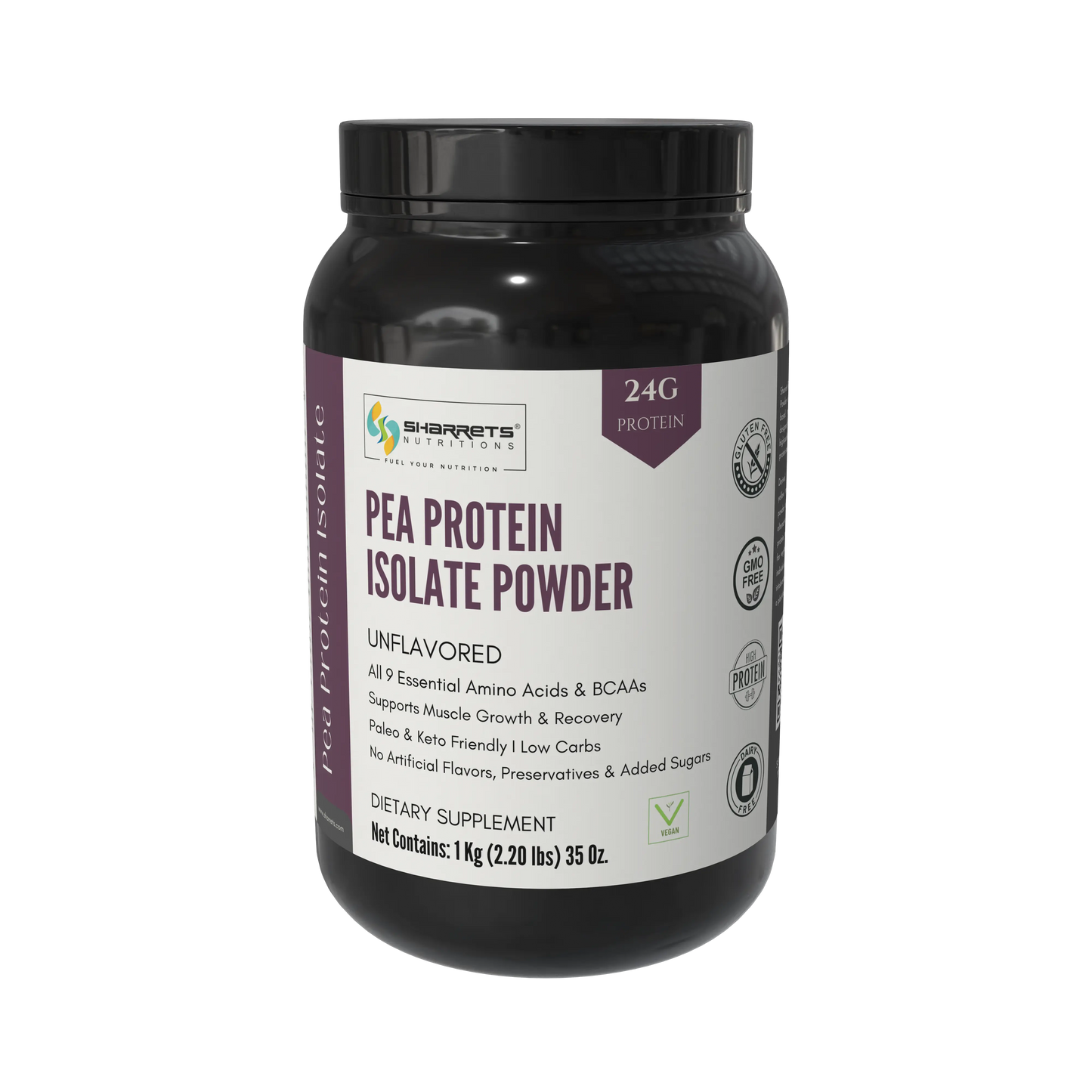 Pea protein isolate 80 percent powder unflavored vegan plant protein supplement 1kg for sports nutrition by Sharrets Nutritions