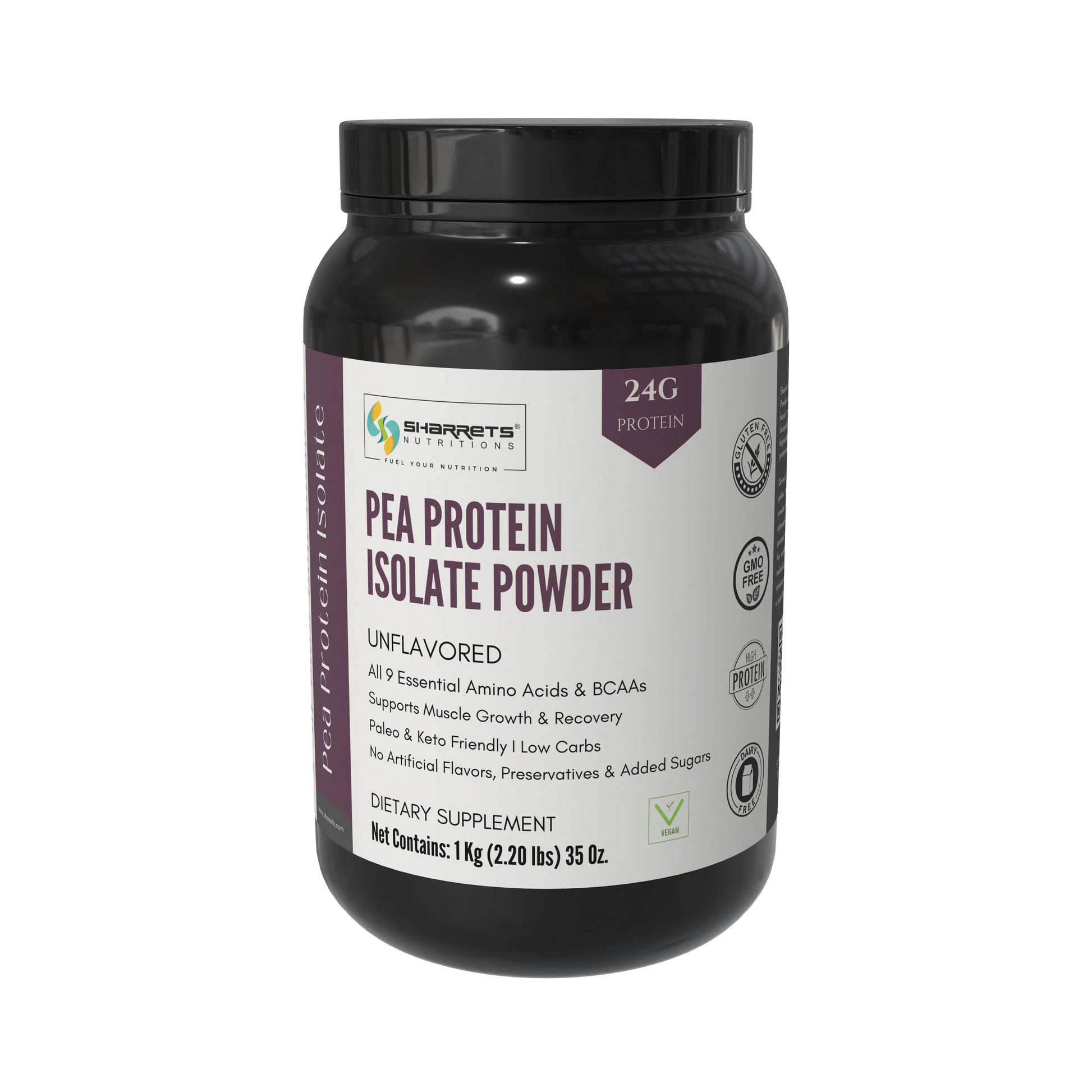 Pea protein isolate 80 percent powder unflavored vegan plant protein supplement 1kg for sports nutrition by Sharrets Nutritions