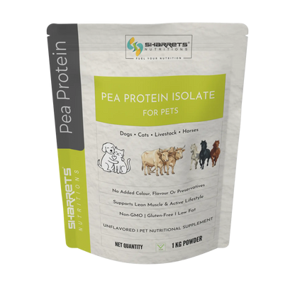 Pea protein powder for dogs cats horses and livestock 1kg pouch plant based protein supplement for animal nutrition