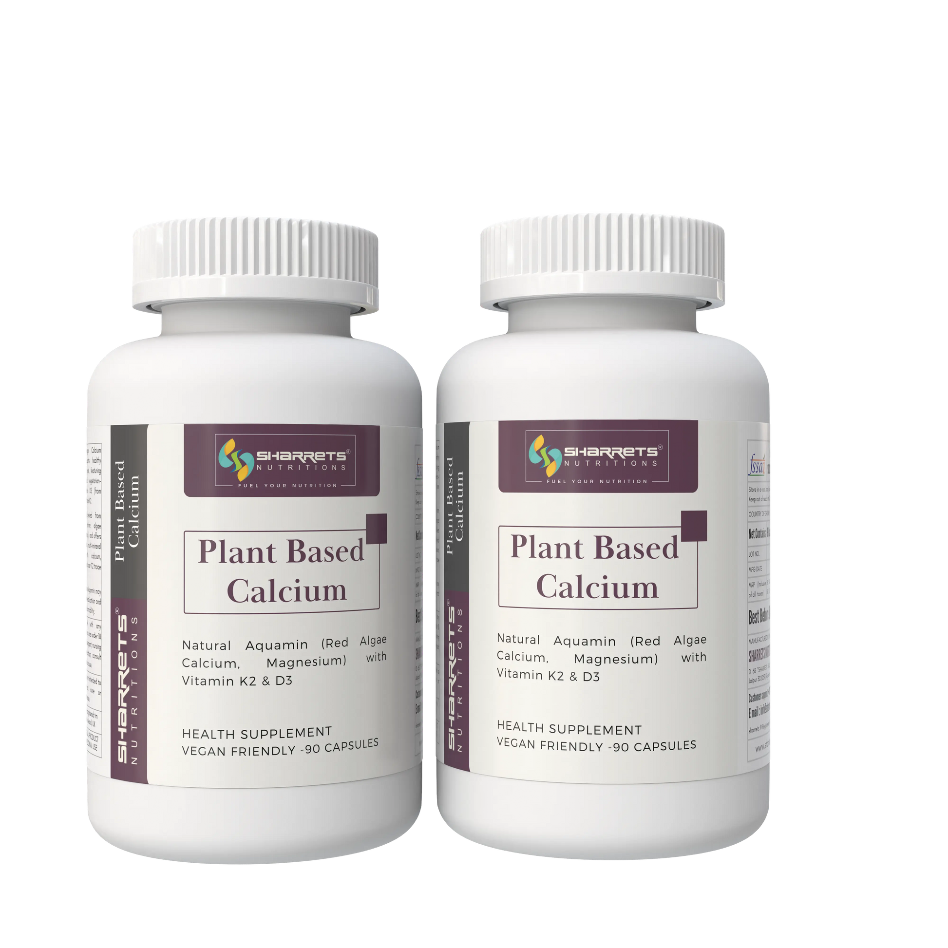 Plant Based Calcium Supplement Aquamin red algae calcium vitamin D3 and K2 90 capsules x2 bottles by Sharrets Nutritions