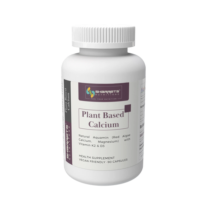 Plant Based Calcium Supplement with Aquamin red algae calcium vitamin D3 and K2 90 capsules by Sharrets Nutritions for bone health and calcium absorption