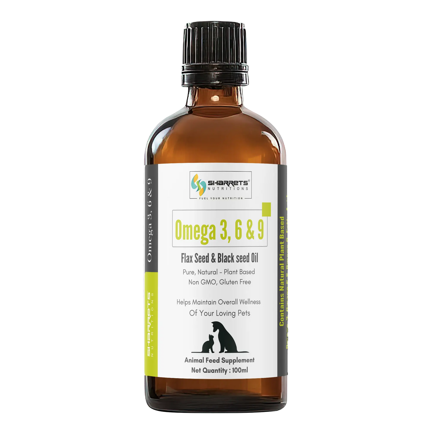 Plant based omega 3 6 9 oil for dogs and cats with flaxseed and black seed oil 100ml by Sharrets