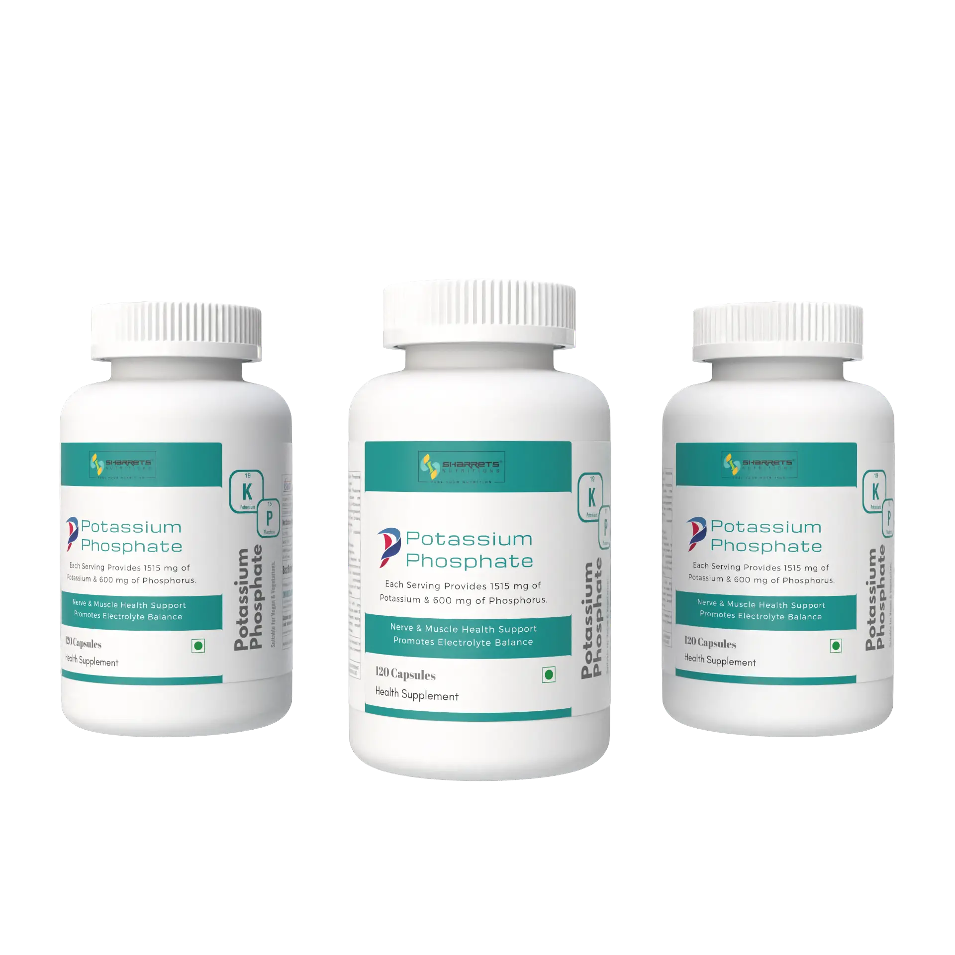 Potassium Phosphate Dibasic Capsules 120 x3 bottles pack by Sharrets Nutritions potassium and phosphorus supplement