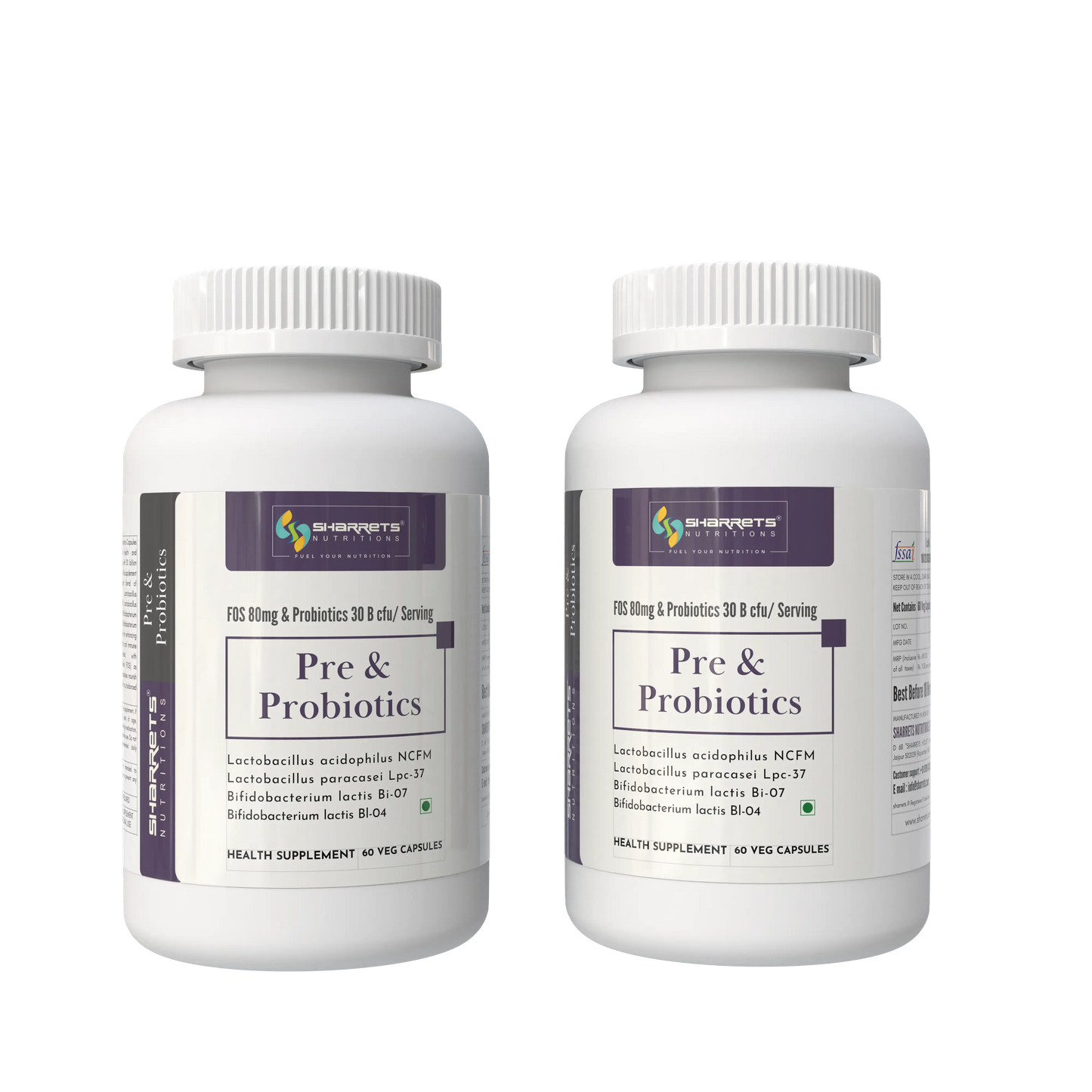 Pre and Probiotic Capsules 30 Billion CFU Gut Health Supplement – 2 x 60 Capsules Pack
