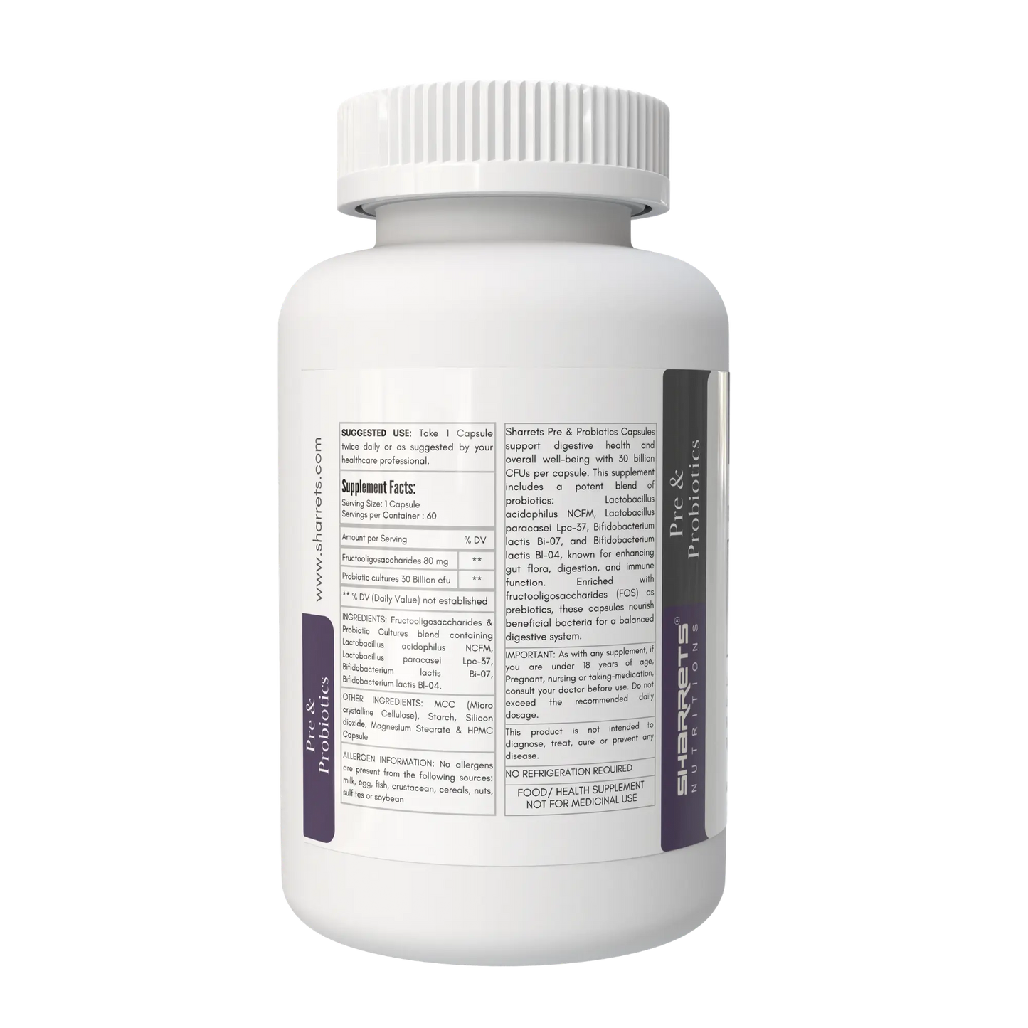 Pre & Probiotic Capsules 30 Billion CFU - Gut Microbiome Support (60 Capsules) Left panel