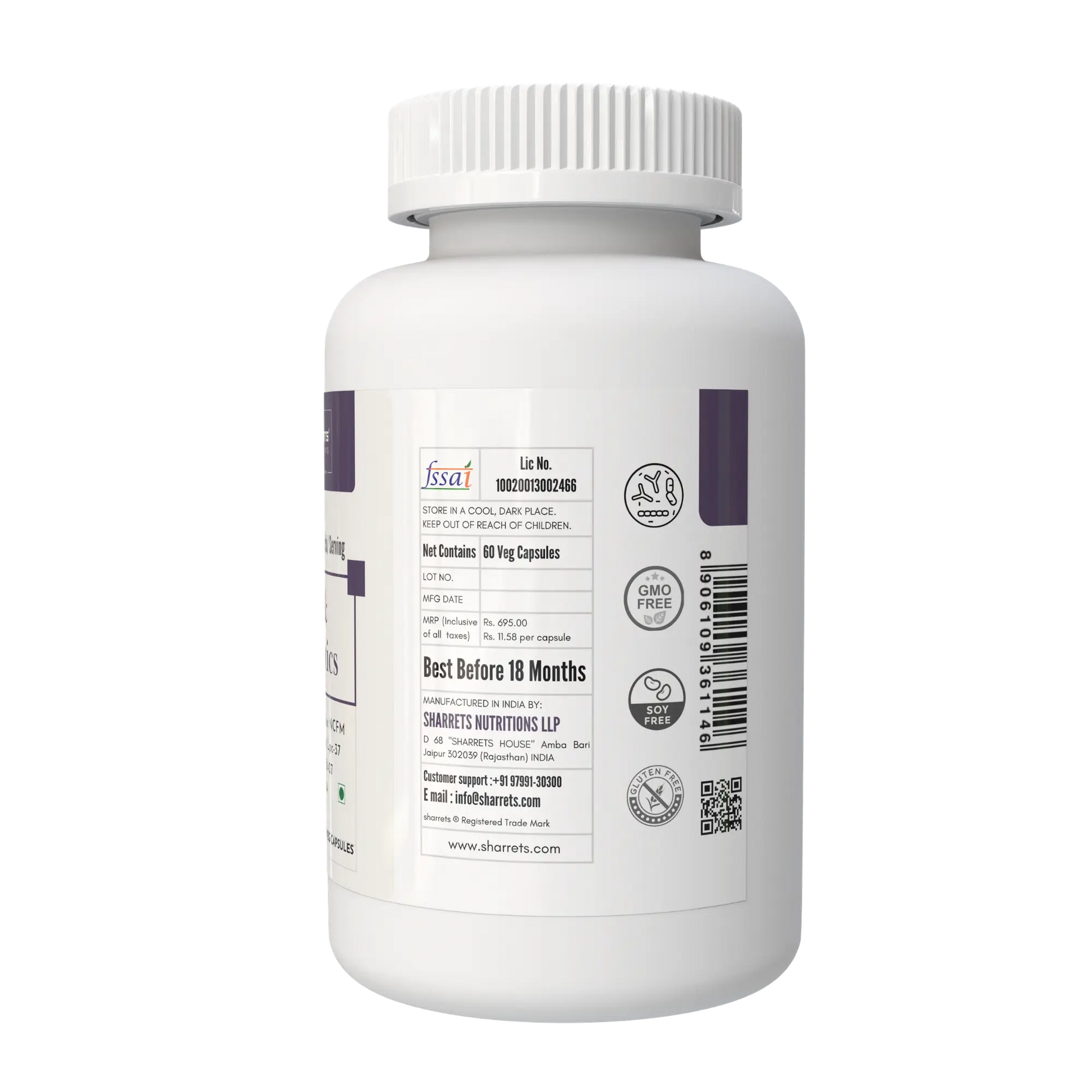 Pre & Probiotic Capsules 30 Billion CFU - Gut Microbiome Support (60 Capsules) right panel