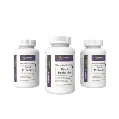 Three Bottles of Pre & Probiotic Capsules 30 Billion CFU - Gut Microbiome Support (3x 60 Capsules)