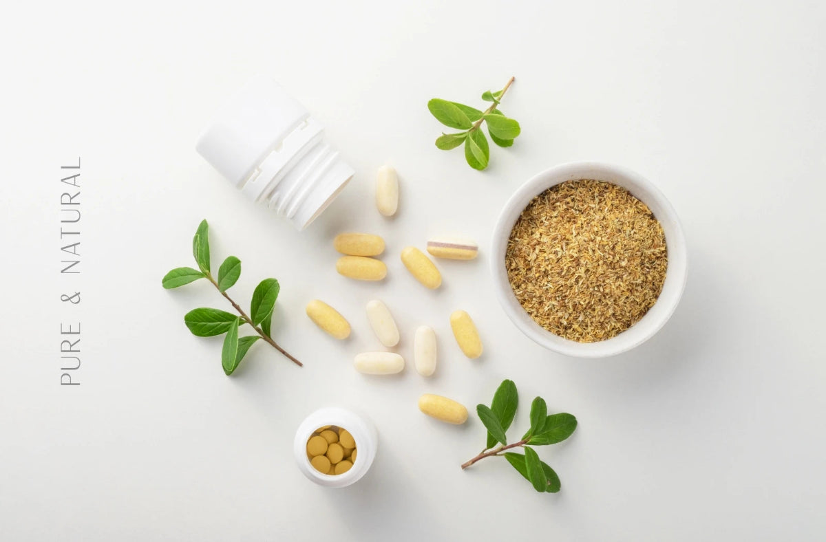 Premium health and wellness supplements including protein, collagen, and vitamins with natural ingredients