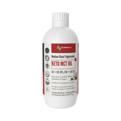 Premium Keto MCT Oil C8 C10 70:30 blend for energy focus and keto diet by Sharrets Nutritions- 946ml