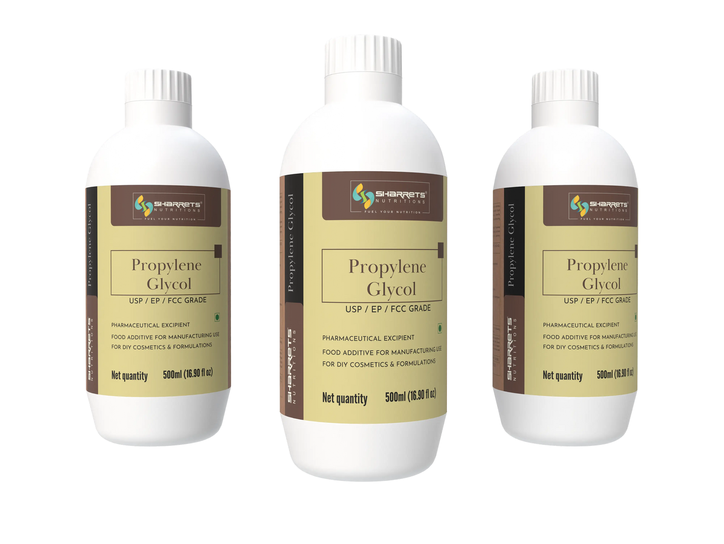 Propylene Glycol USP Food Grade 500ml x3 bottles pack by Sharrets Nutritions – high purity solvent for food, cosmetics and pharmaceuticals