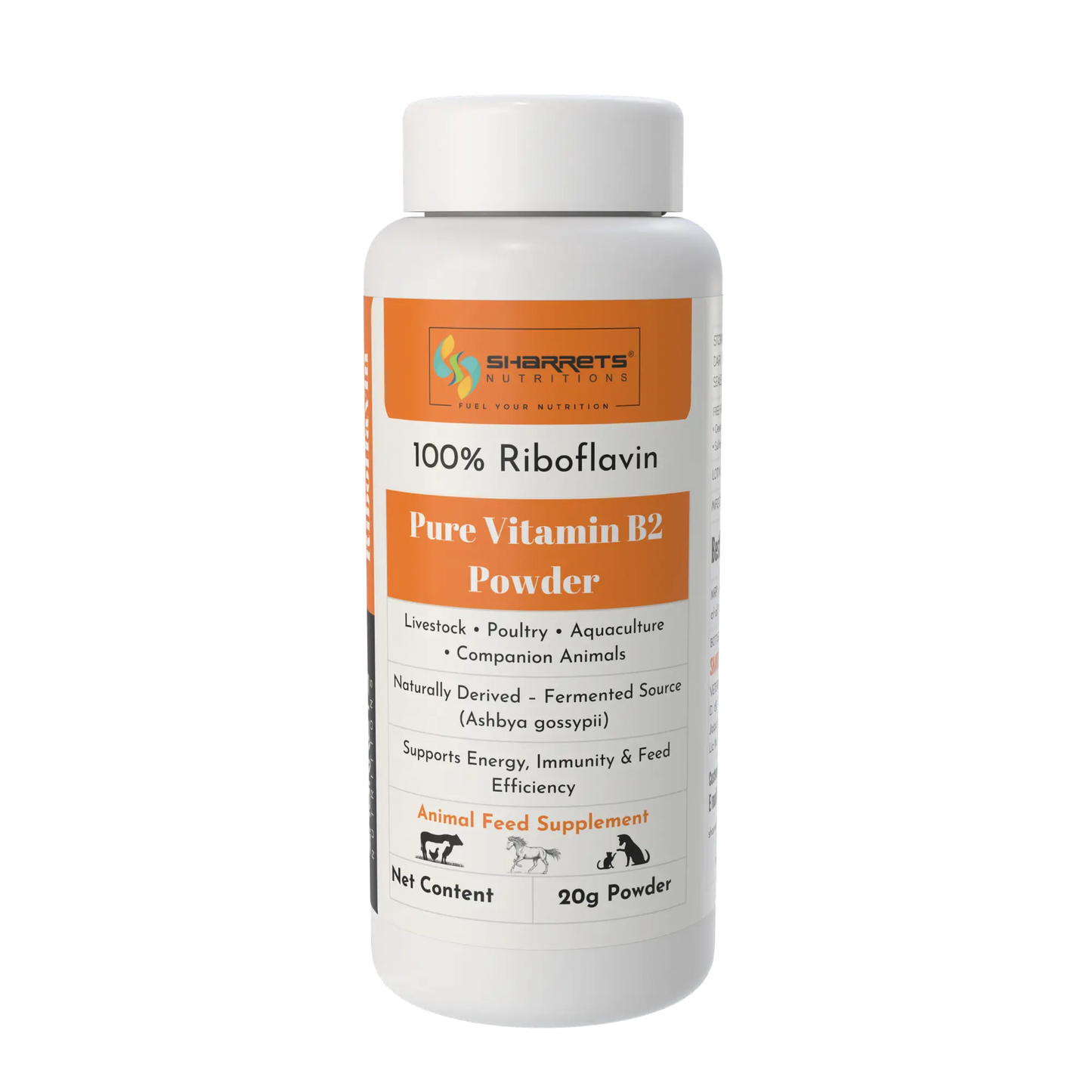 Pure vitamin B2 riboflavin powder for animal feed 20g supplement for livestock poultry aquaculture and companion animals