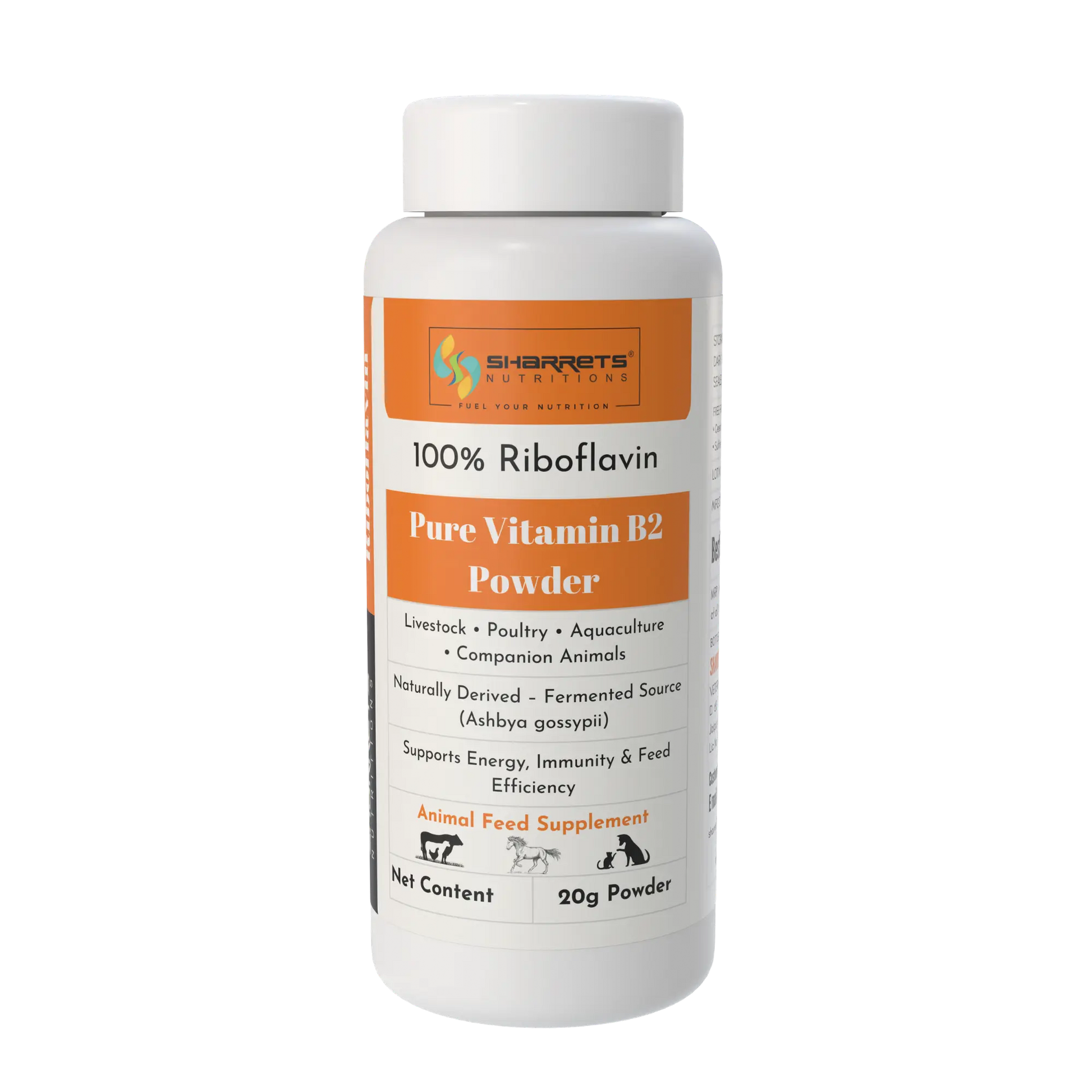 Pure vitamin B2 riboflavin powder for animal feed 20g supplement for livestock poultry aquaculture and companion animals