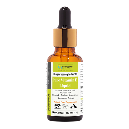 Pure Vitamin E Acetate Oil for Pets & Animals (98% DL-alpha-tocopheryl acetate) – Feed-grade Vitamin E liquid supplement for dogs, cats, poultry and livestock – 30g dropper bottle