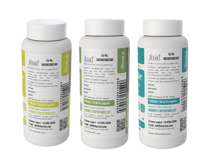 Sharrets Resonate Resveratrol 98% vegetarian capsules back panel showing FSSAI license, ingredients and manufacturer details