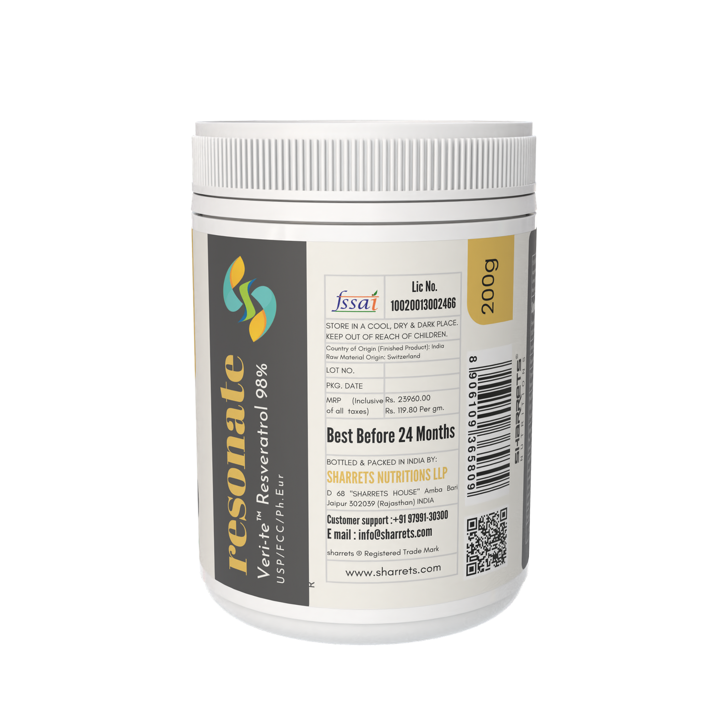 SHARRETS Resonate VerI- te Resveratrol supplement container with label on a white background