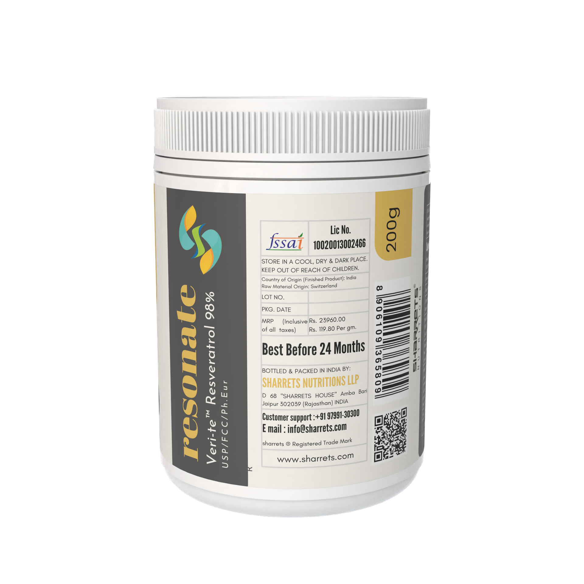 SHARRETS Resonate VerI- te Resveratrol supplement container with label on a white background