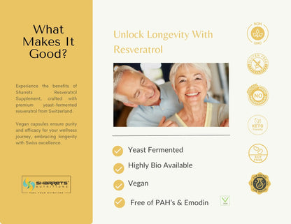 Key features of Sharrets Yeast Fermented Trans-Resveratrol Powder 