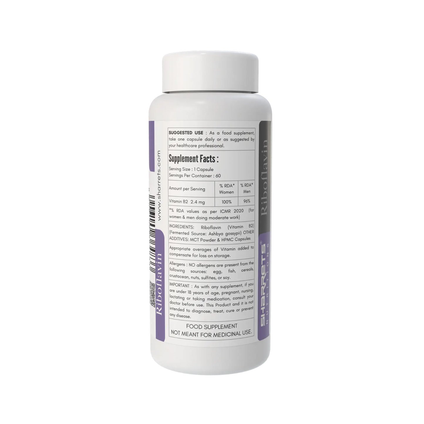 Best Vitamin B2 Supplement- Naturally Fermented Vitamin B2 2.4 mg – ICMR 2020 RDA Support