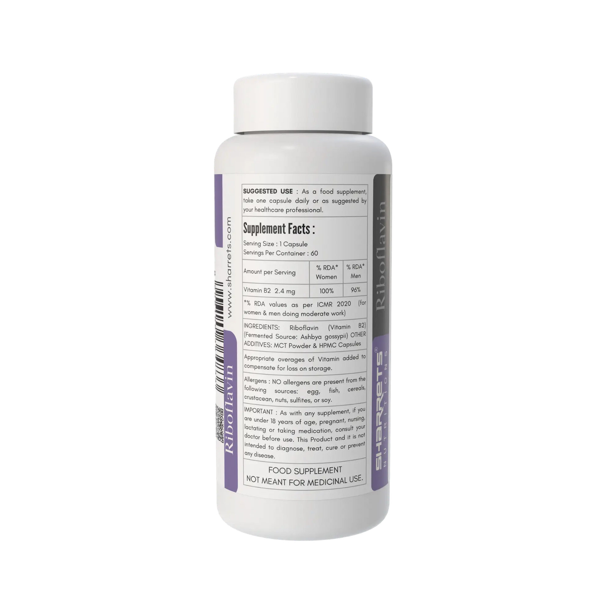 Best Vitamin B2 Supplement- Naturally Fermented Vitamin B2 2.4 mg – ICMR 2020 RDA Support