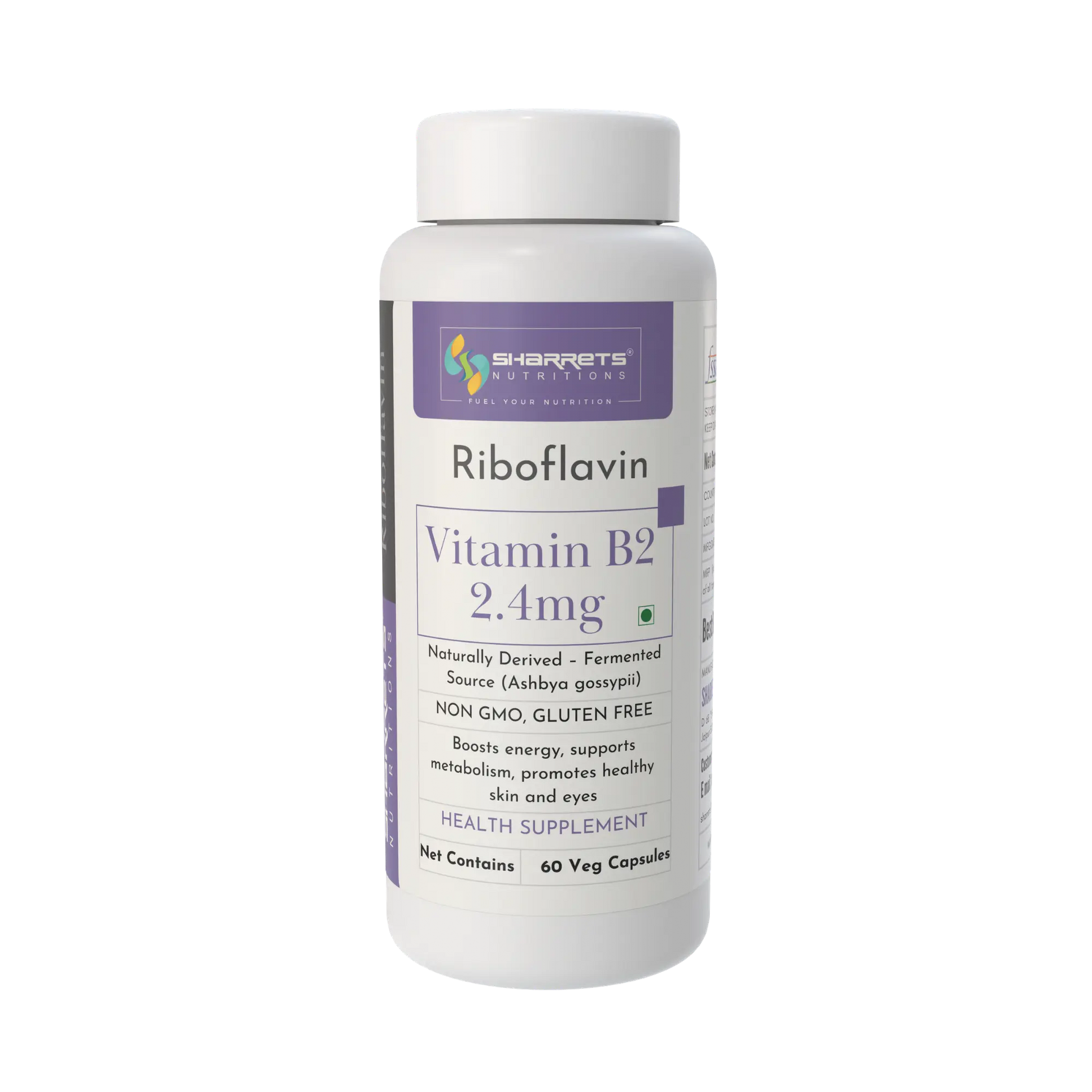Best Vitamin B2 Supplement- Naturally Fermented Vitamin B2 2.4 mg – ICMR 2020 RDA Support I Sharrets