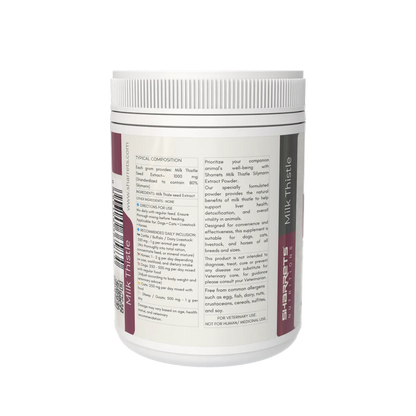Silymarin Milk Thistle for Animals Supplement Facts Label – Liver Support for Dogs Cats Horses
