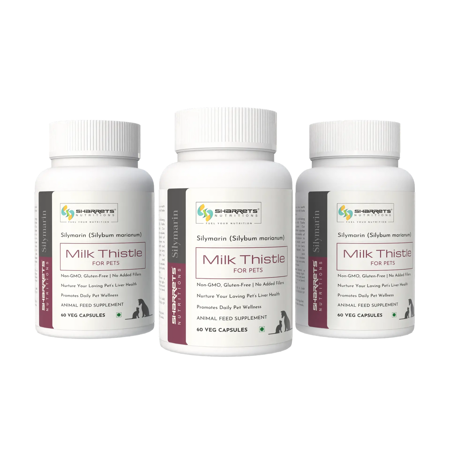 Silymarin Milk Thistle for Dogs Cats and Horses – Liver Detox Support 3 x 60 Capsules Pack