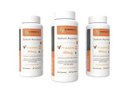 Three bottles of Vitamin C supplements on a white background