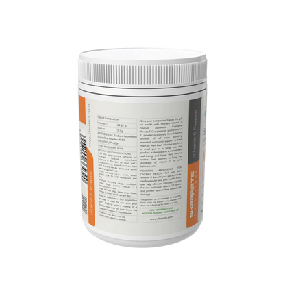 Supplement information panel of Sodium Ascorbate Vitamin C Powder for pets dogs cats livestock 500g