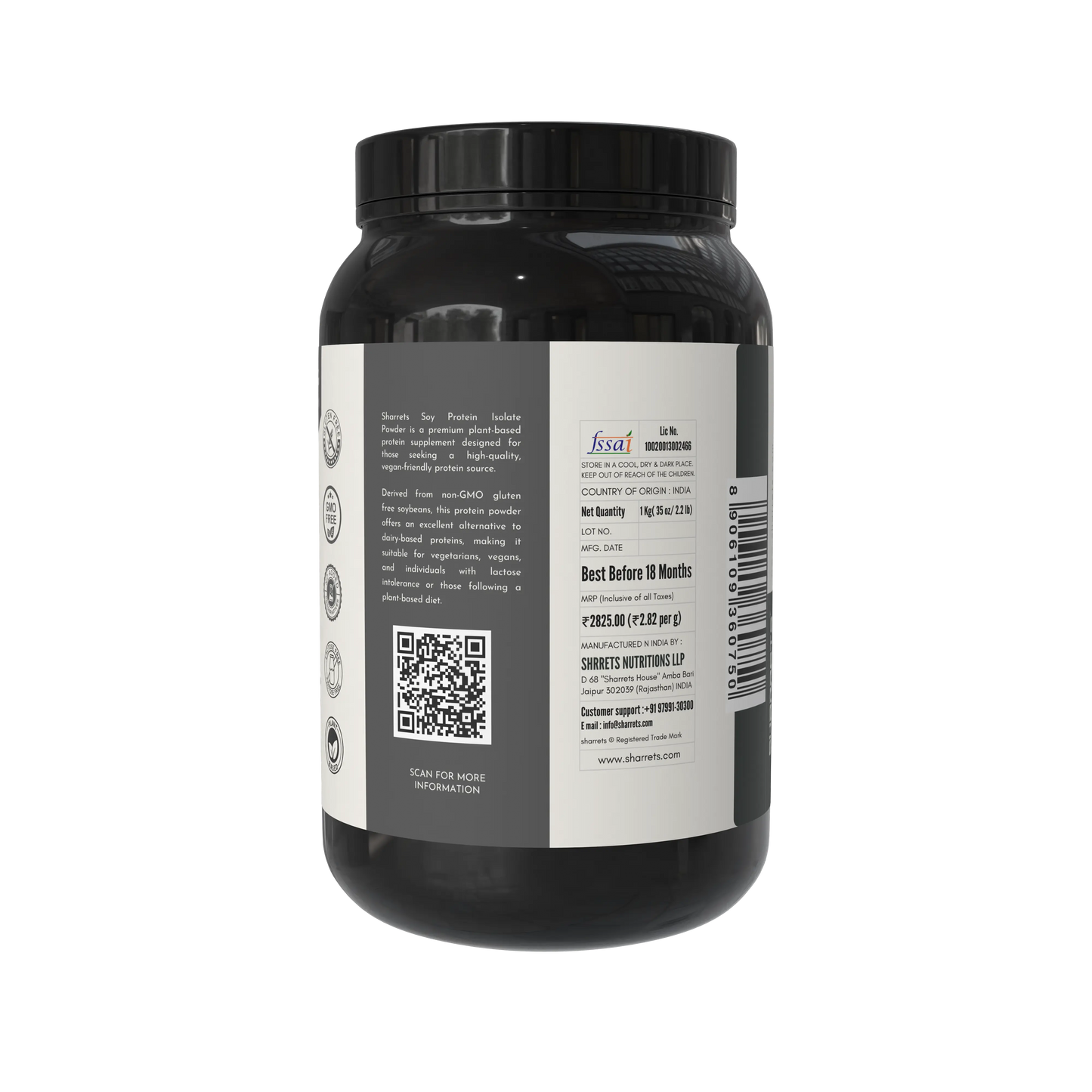 Soy protein isolate 90 percent powder unflavored 1kg combo pack 2 jars plant protein supplement by Sharrets Nutritions