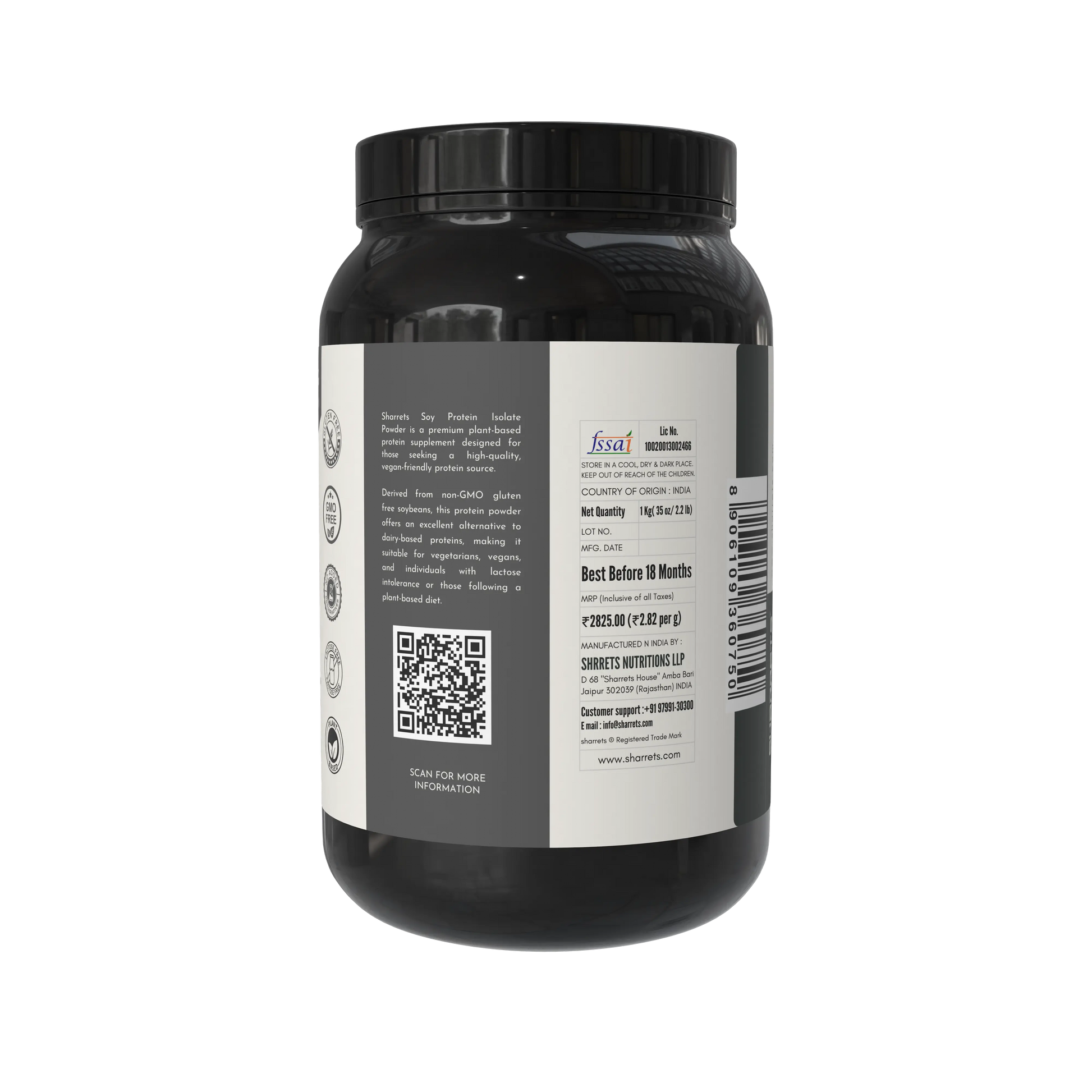 Soy protein isolate 90 percent powder unflavored 1kg combo pack 2 jars plant protein supplement by Sharrets Nutritions