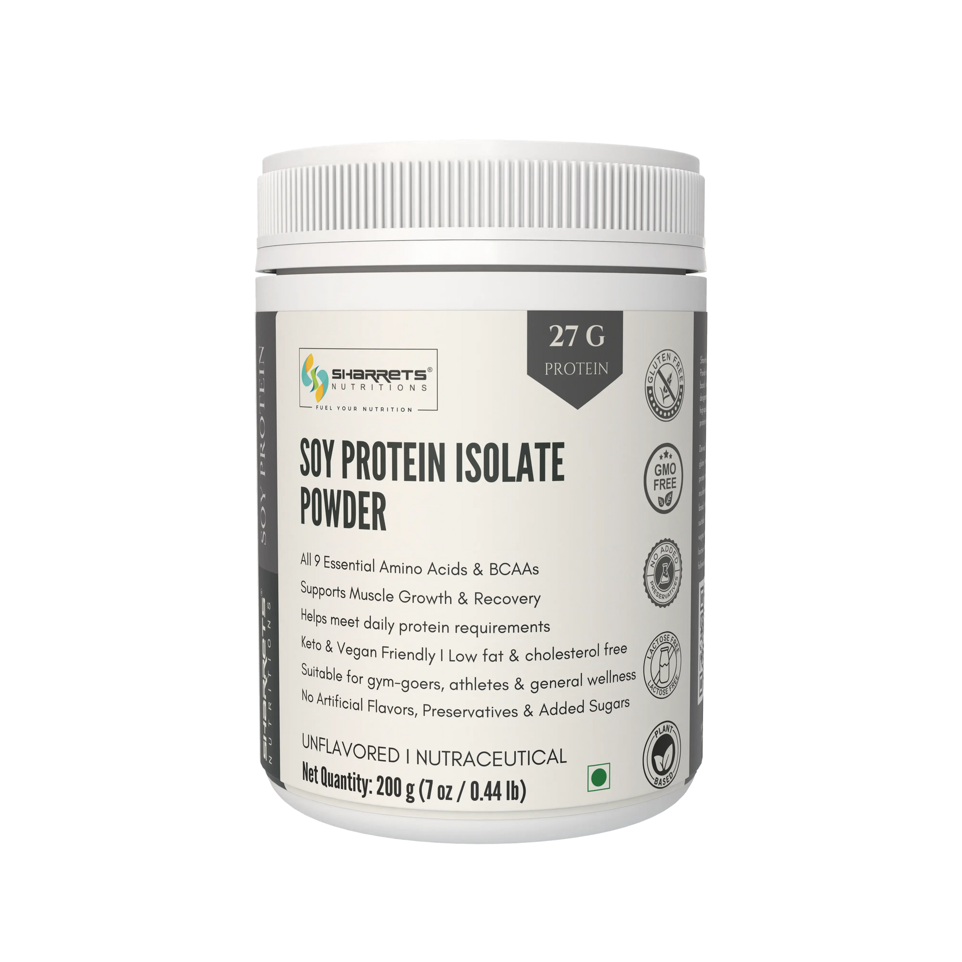 Soy protein isolate 90 percent powder unflavored 200g plant based vegan protein by Sharrets Nutritions