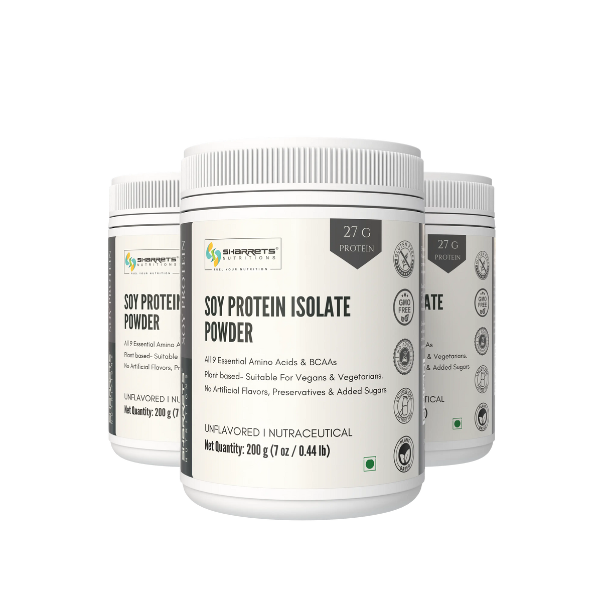 Three packs of Sharrets Soy Protein Isolate Powder 200g each