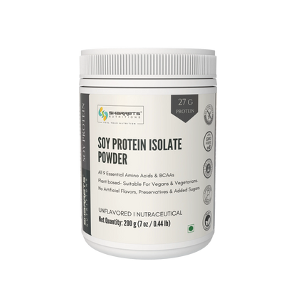 Sharrets Soy Protein Isolate Powder 200g front pack with 27g protein per serving