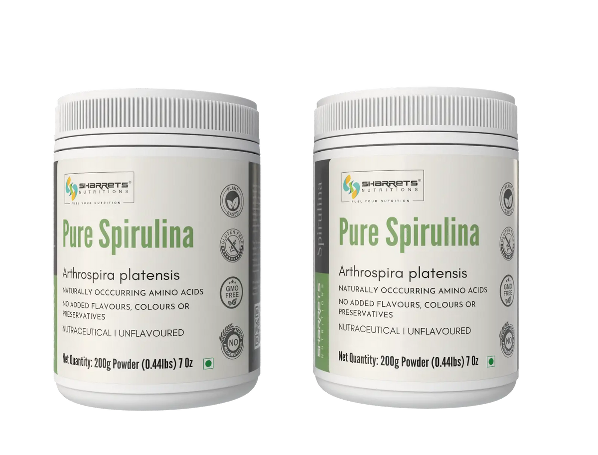 Sharrets Pure Spirulina Powder 200g two-pack made from Arthrospira platensis unflavoured spirulina powder